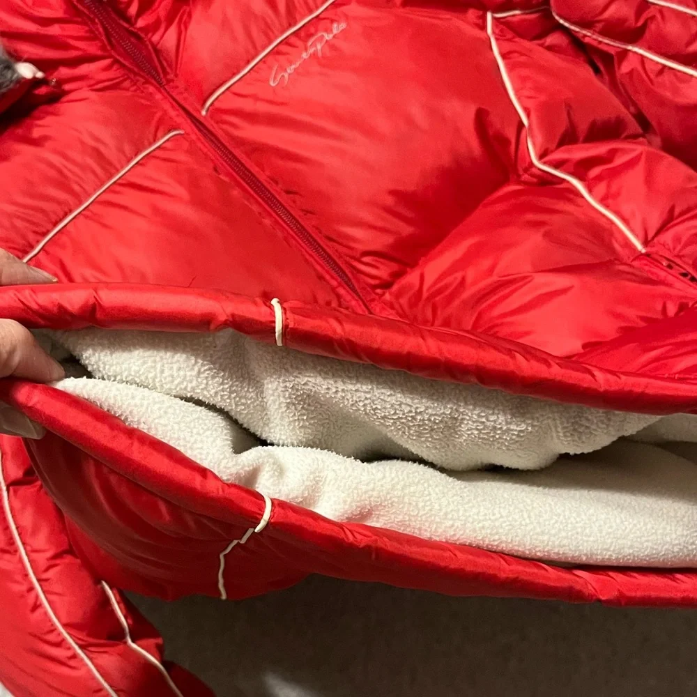 Red Down Fleece Jacket Coat Southpole Hooded Ski Teen Small Women XS VTG Y2K